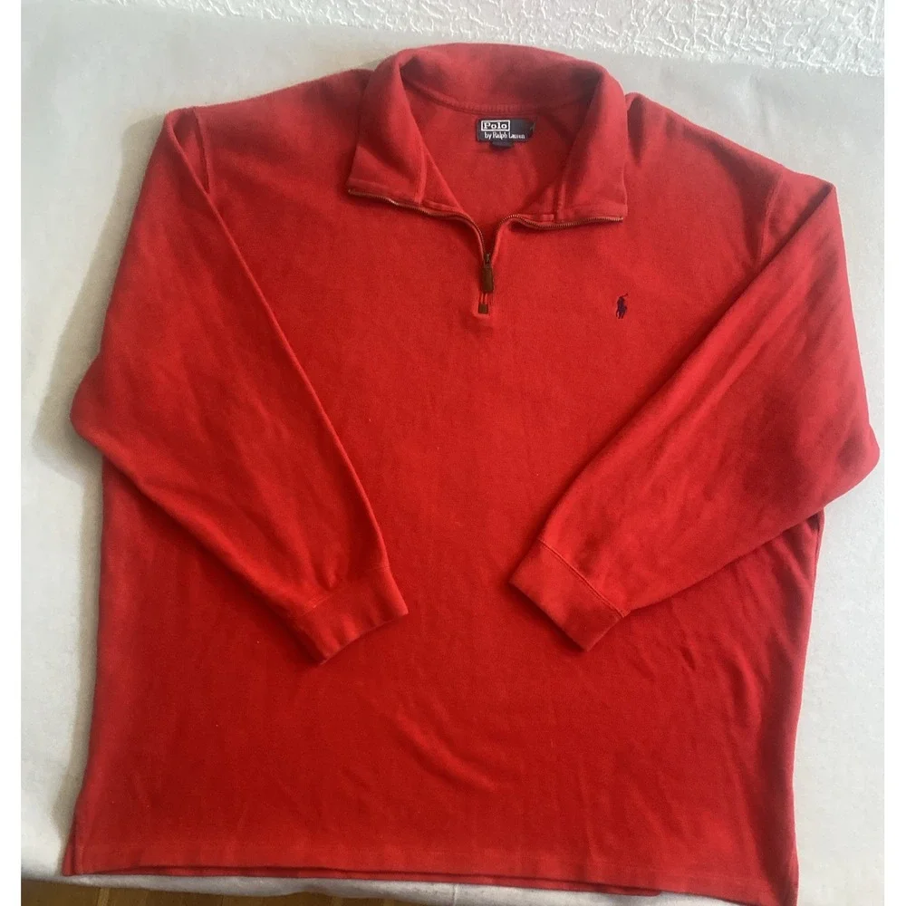 Polo Ralph Lauren 1/4 Zip Red Cotton Pullover Men's Size 4XLT  Tall Blue Pony